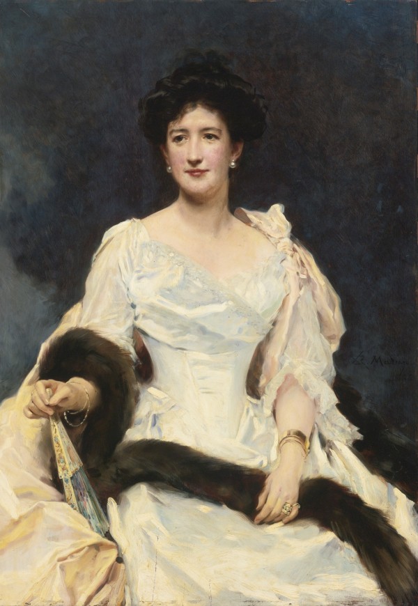 A young woman with a fur by Ricardo de Madrazo y Garreta